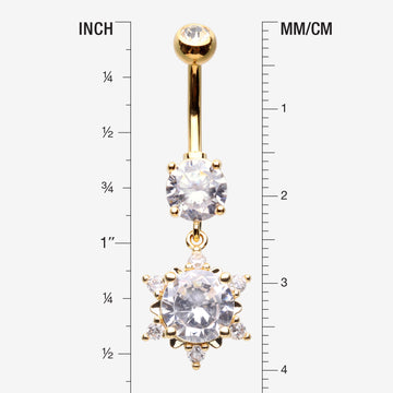 Detail View 1 of Golden Brilliant Starburst Sparkle Belly Button Ring-Clear Gem